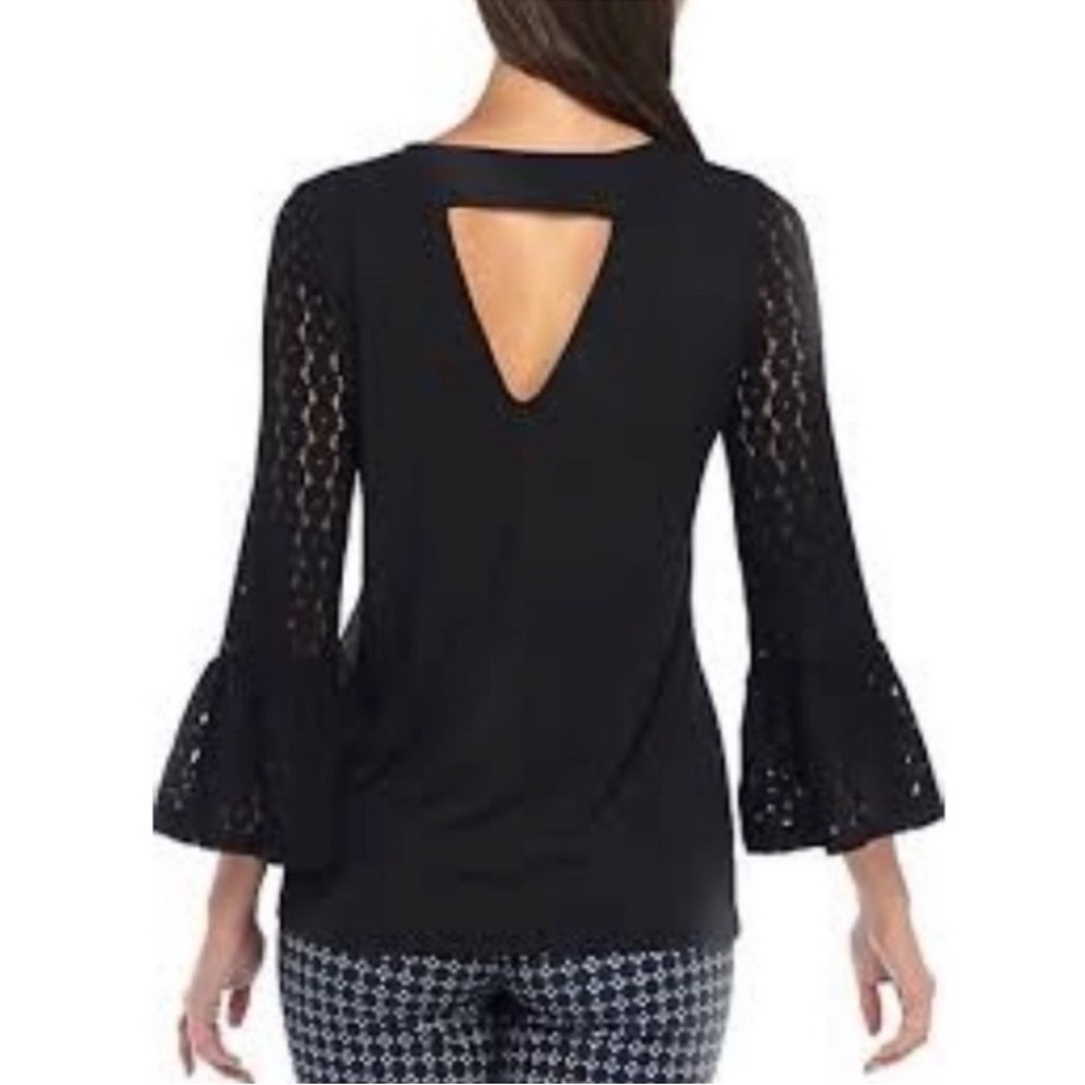 NEW The Limited Black 3/4 Lace Sleeve Cutout Back Top Size Medium